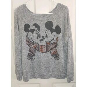 Disney Parks Mickey and Minnie‎ Winter Pullover Sweater Soft Heather Gray Sz M